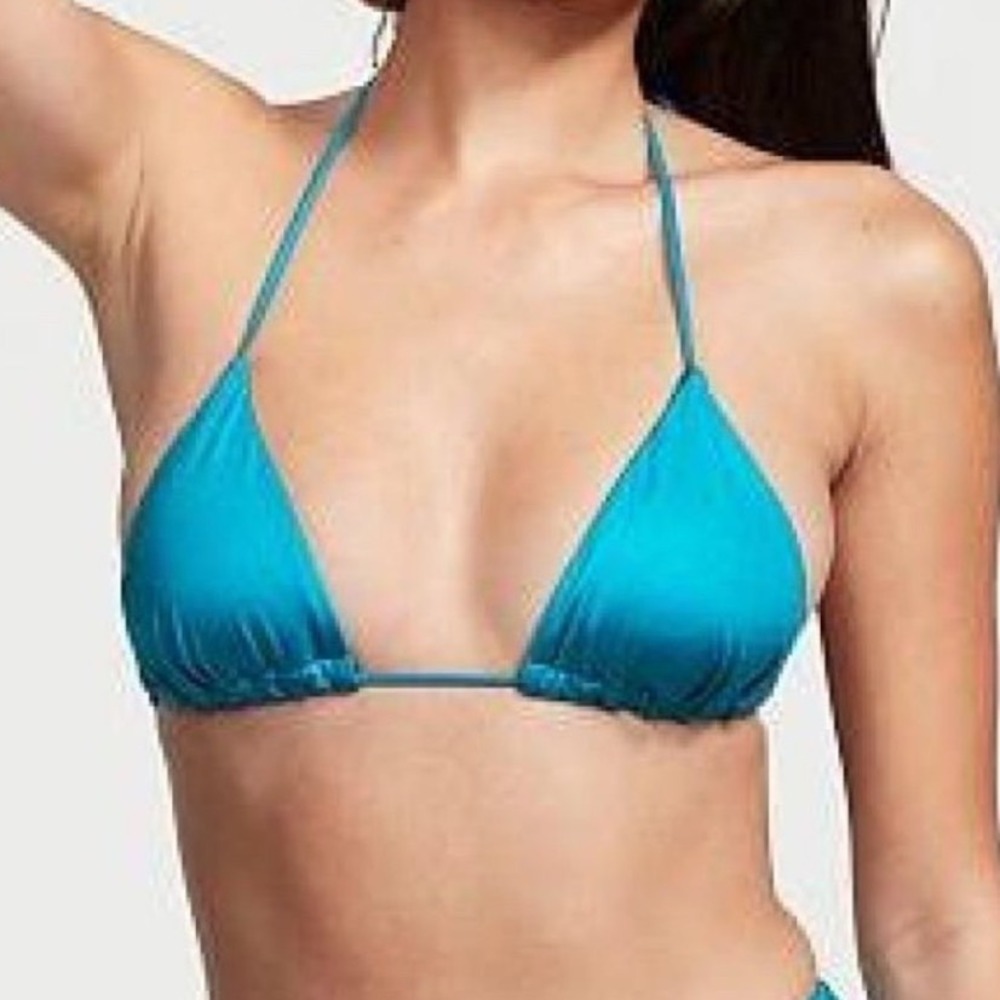 Victorias Secret Turquoise Blue‎ Triangle Bikini Top High Waist Ruched Bottom XS - Picture 3 of 9